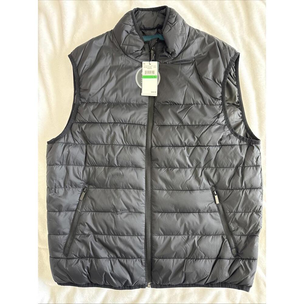 Perry Ellis Men’s Quilted Puffer Vest Black Large L Sleeveless Zip Up Jacket NWT